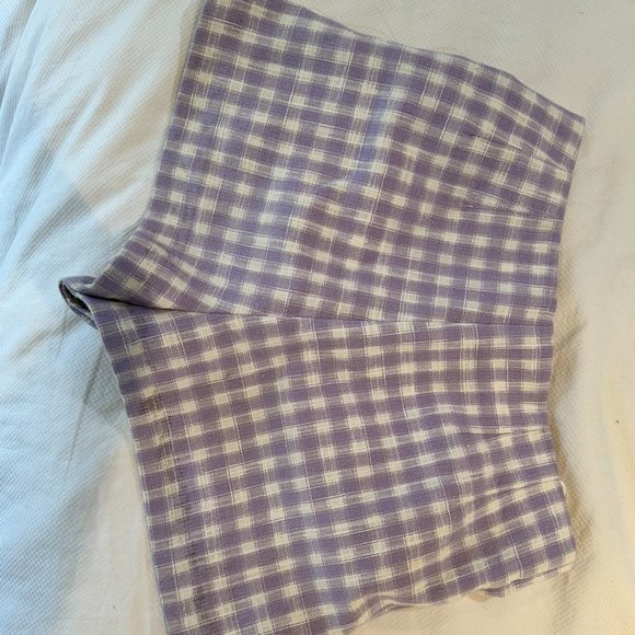 Zara Cotton Blend Purple White Micro Gingham Check High Waisted Mini Shorts - Picture 5 of 5